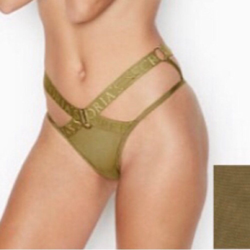 Olive Strappy Thong Bikini with Branded Elastic Waist